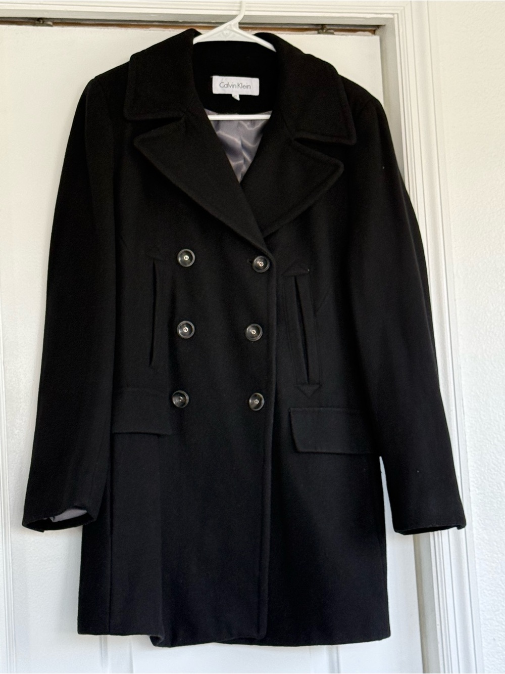 Calvin Klein Black Double-Breasted Pea Coat